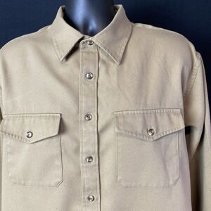 Vintage‎ LL Bean Shirt Mens XLKhaki Beige Safari Field Button Up Chore LS A044